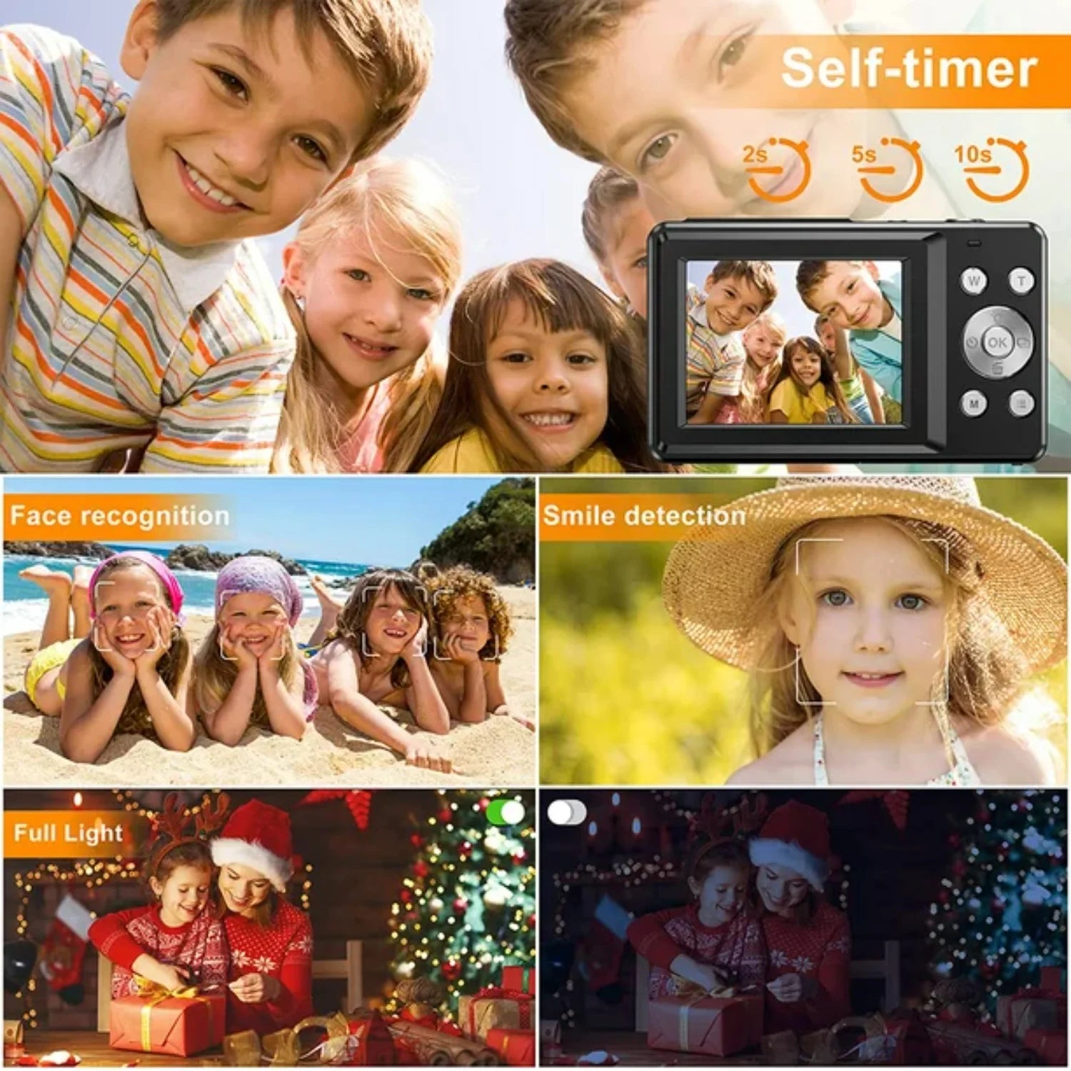 1080P Digital Camera 44MP 16X Zoom with 32GB Card, Compact Point and Shoot Camera for Teens Students