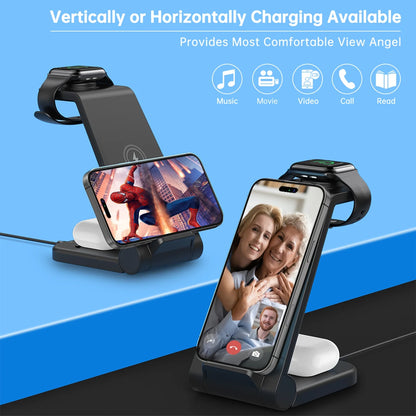 Fast Wireless Charger Station, 23W Wireless Charging Stand for Iphone 16/15/14/13/13 Pro/ 12/12 Pro/11/Xs Max/Xr/X/Galaxy S23 S22 S21 S10, Charging Station for Airpods 4/3/2/Pro, Iwatch Series