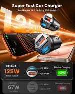 2-Pack 125W Fast Car Charger, Mini Flush Fit USB C Car Adapter