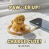 Cute dog phone charger cable on marble surface next to a smartphone